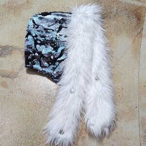 Sequin Fuzzy Tie Dye Party Rave Hood Adult Size